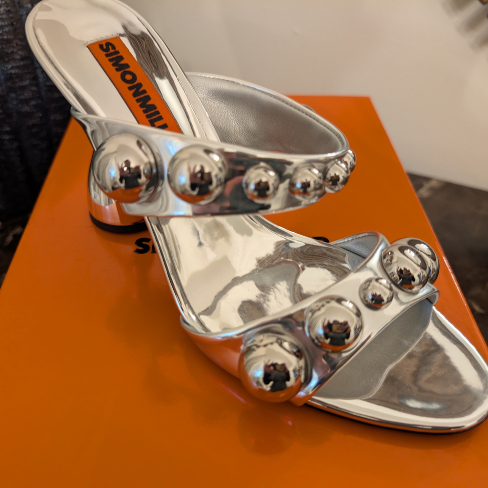 Simon Miller Silver 'Dome Stud Verner' Sculptural Heel - Size 38 (US 7.5-8) - Picture 2 of 5